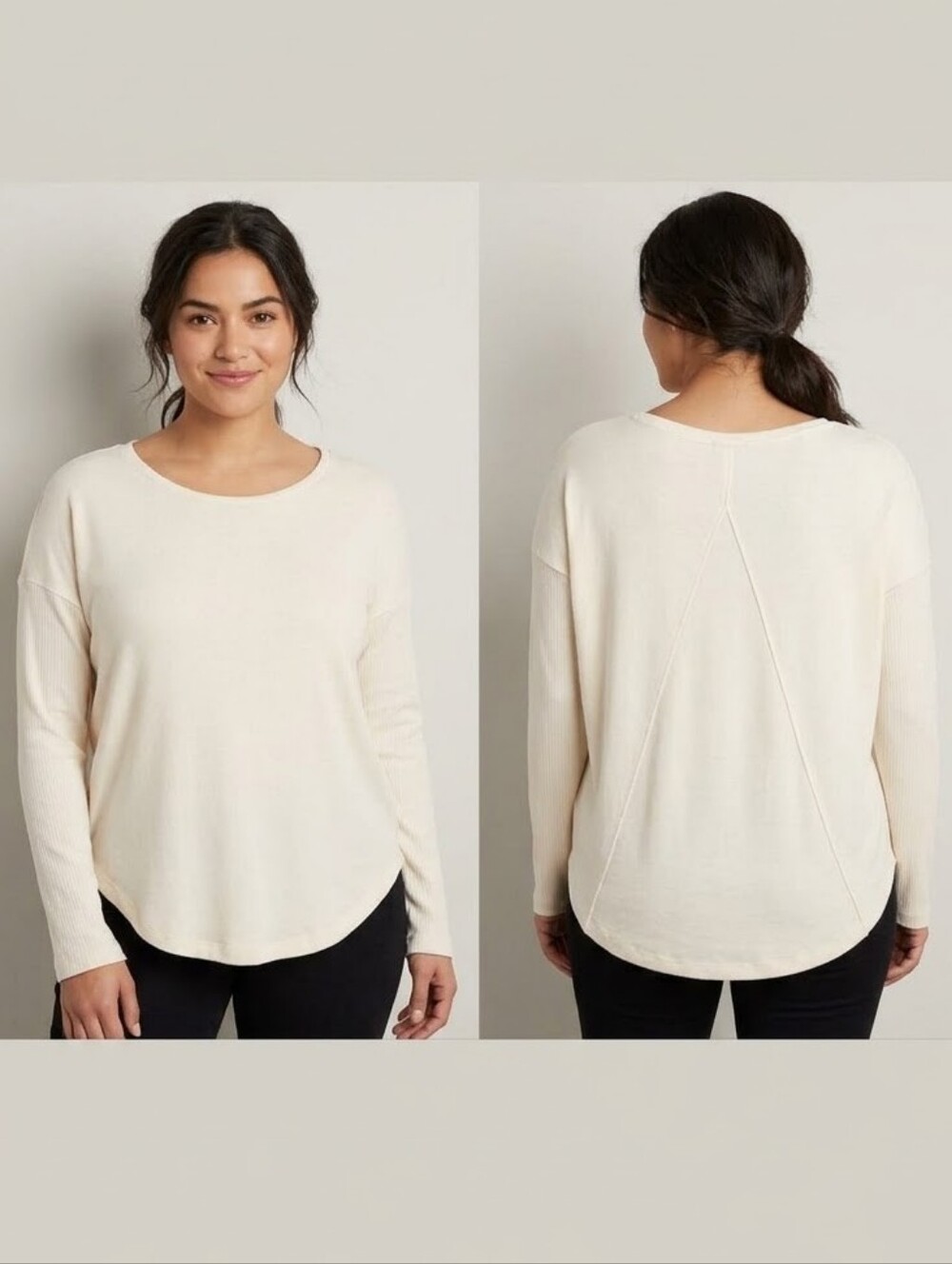 NWT XS/S Cream Long-Sleeve Scoop Neck Oversized Knit Top